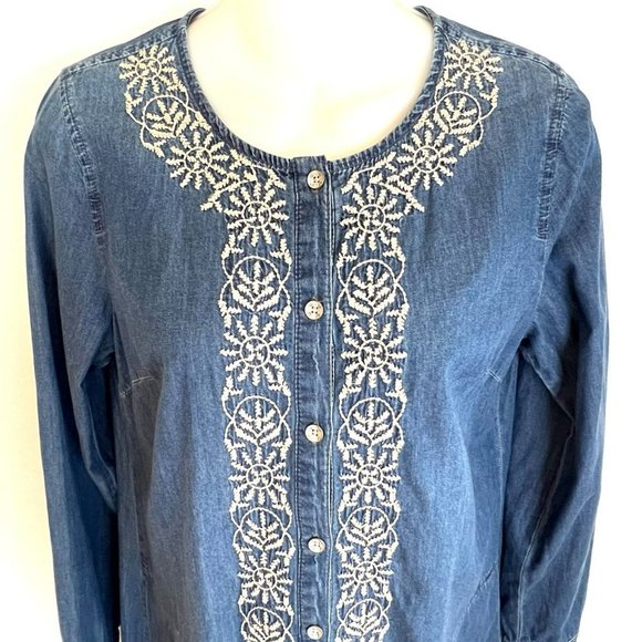 J.JILL CHAMBRAY BLUE SHIRT DRESS EMBROIDERED DETAILS SIZE XS - Picture 7 of 10